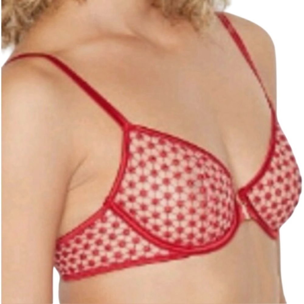 2019 Victoria's Secret Luxe Red Starburst Mesh Bra 34C